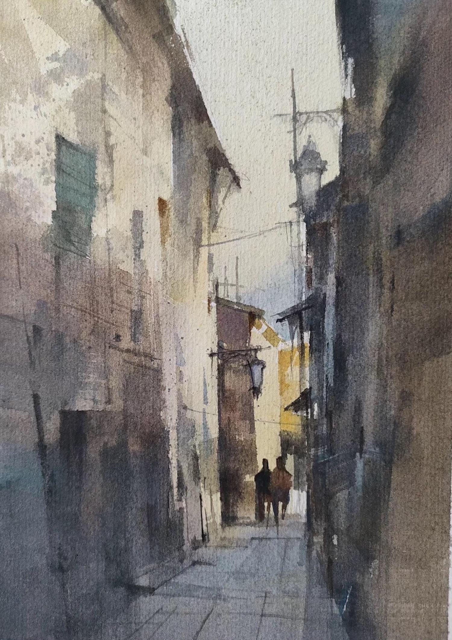 Streets and Alleys Landscape Impressionism Original Watercolor Painting
