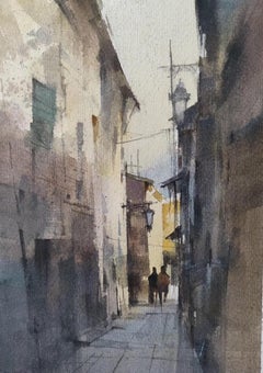 Streets and Alleys Landscape Impressionism Original Watercolor Painting