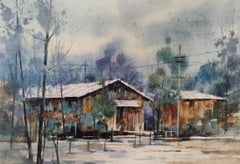 The Tranquility after Snow Landscape Impressionism Original Watercolor Painting