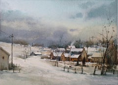 The Tranquility after Snow Landscape Impressionism Original Watercolor Painting