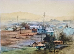Song Shuyu - Tranquil Village Cityscape Impressionism Original Watercolor Painting Tranquil Village Cityscape Impressionism Original Watercolor Painting