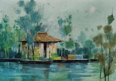 Water Town Landscape Impressionism Original Watercolor Painting