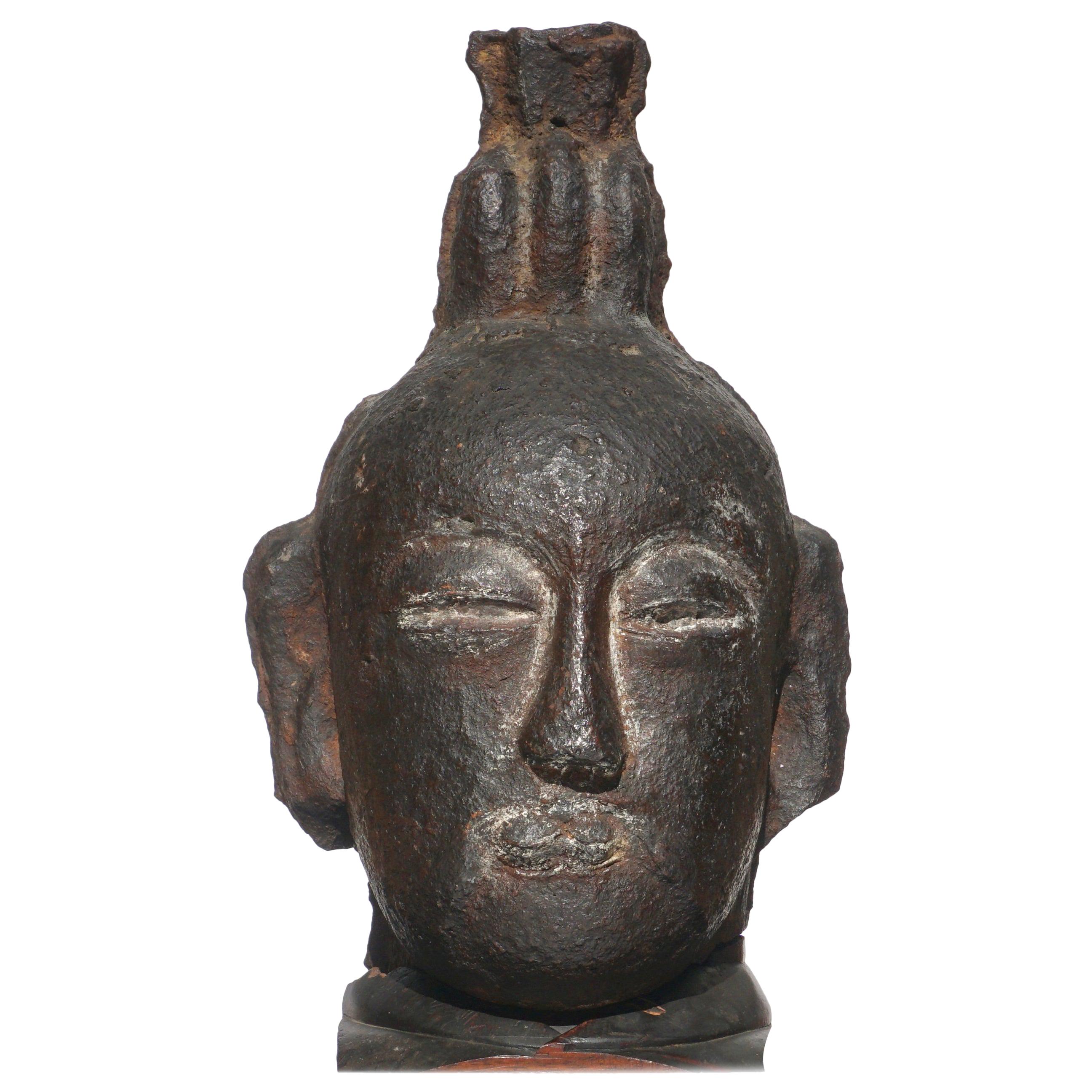 Song to Ming Dynasty Cast Iron Daoist Buddhist Head For Sale