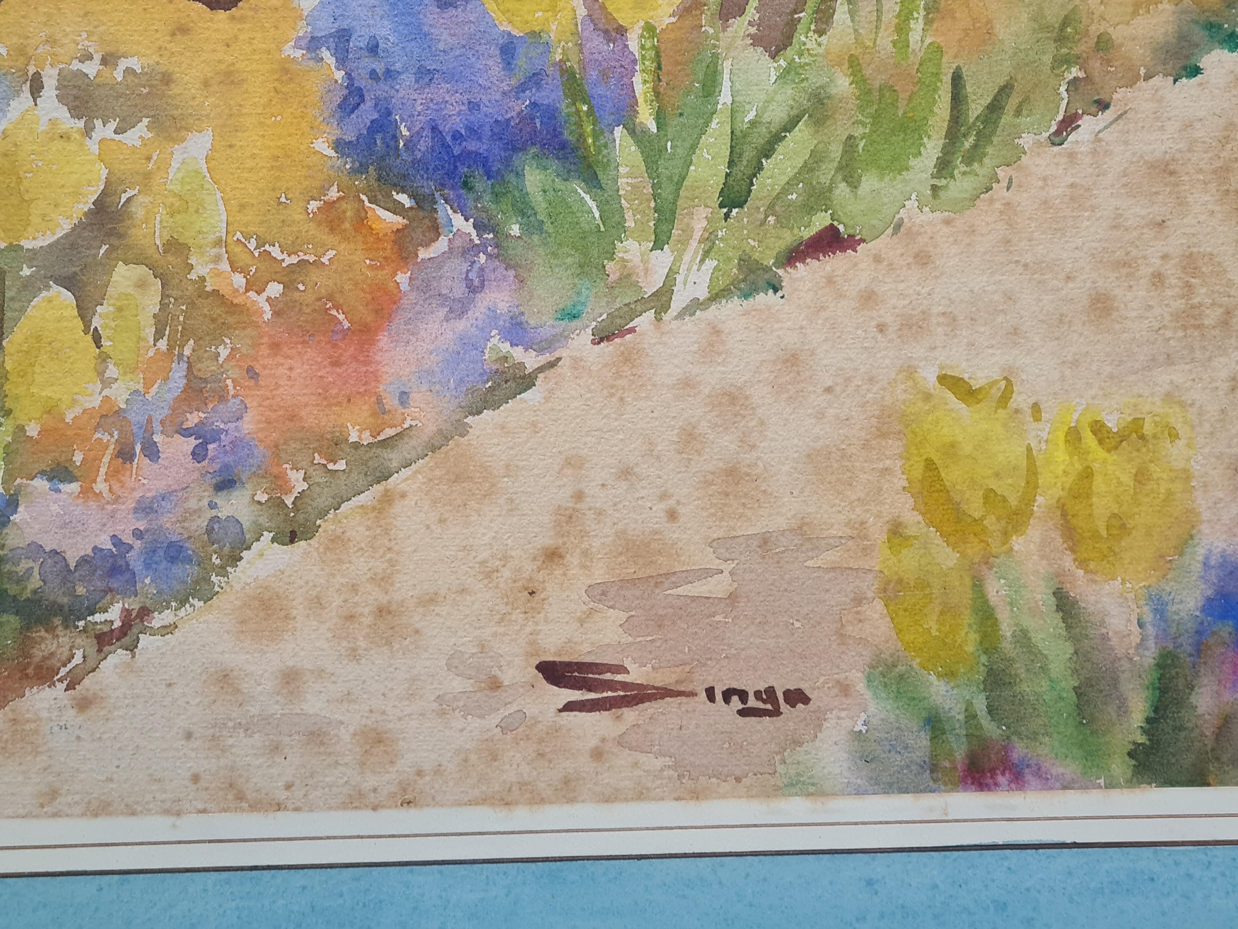 Un Jardín Mediterráneo Impresionista en Primavera. Acuarela y gouache sobre papel. - Painting de Songa