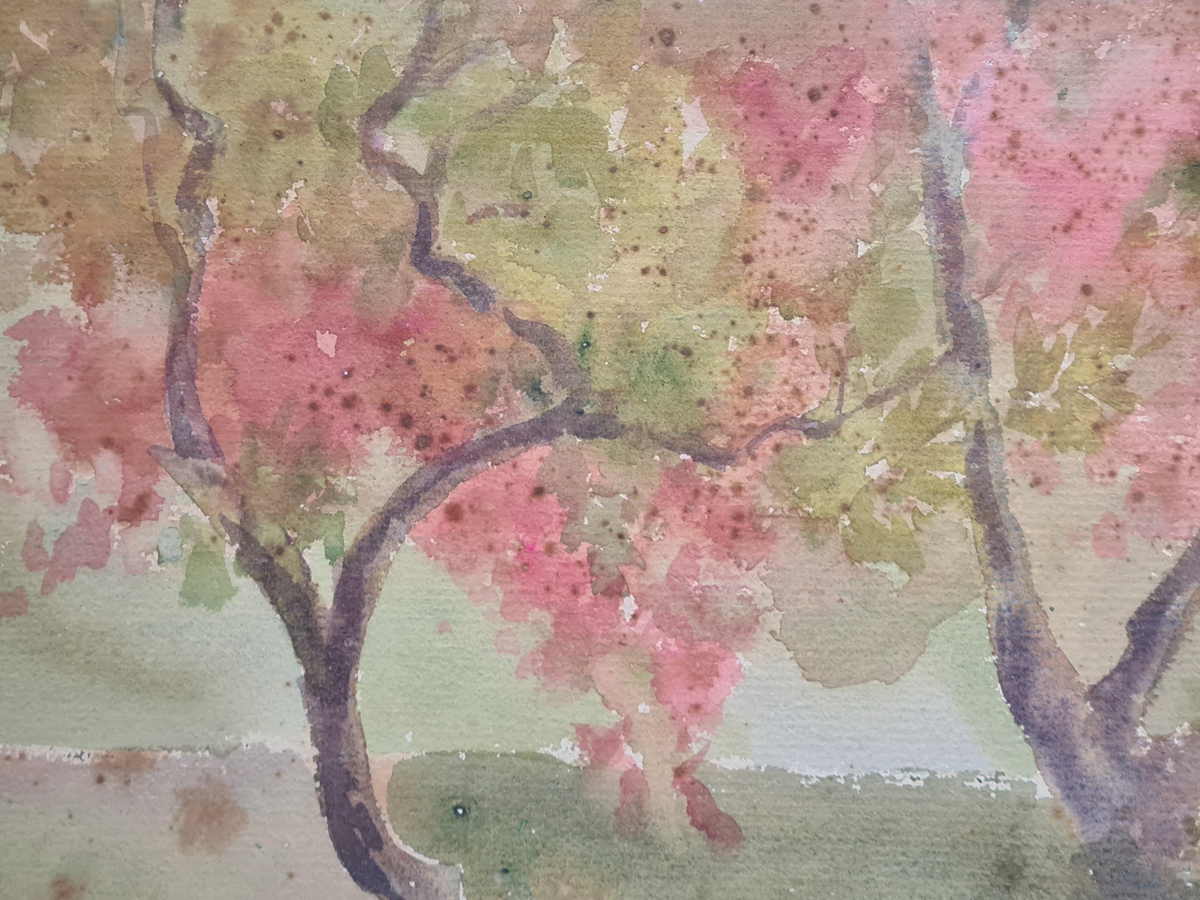 Un Jardín Mediterráneo Impresionista en Primavera. Acuarela y gouache sobre papel. en venta 1