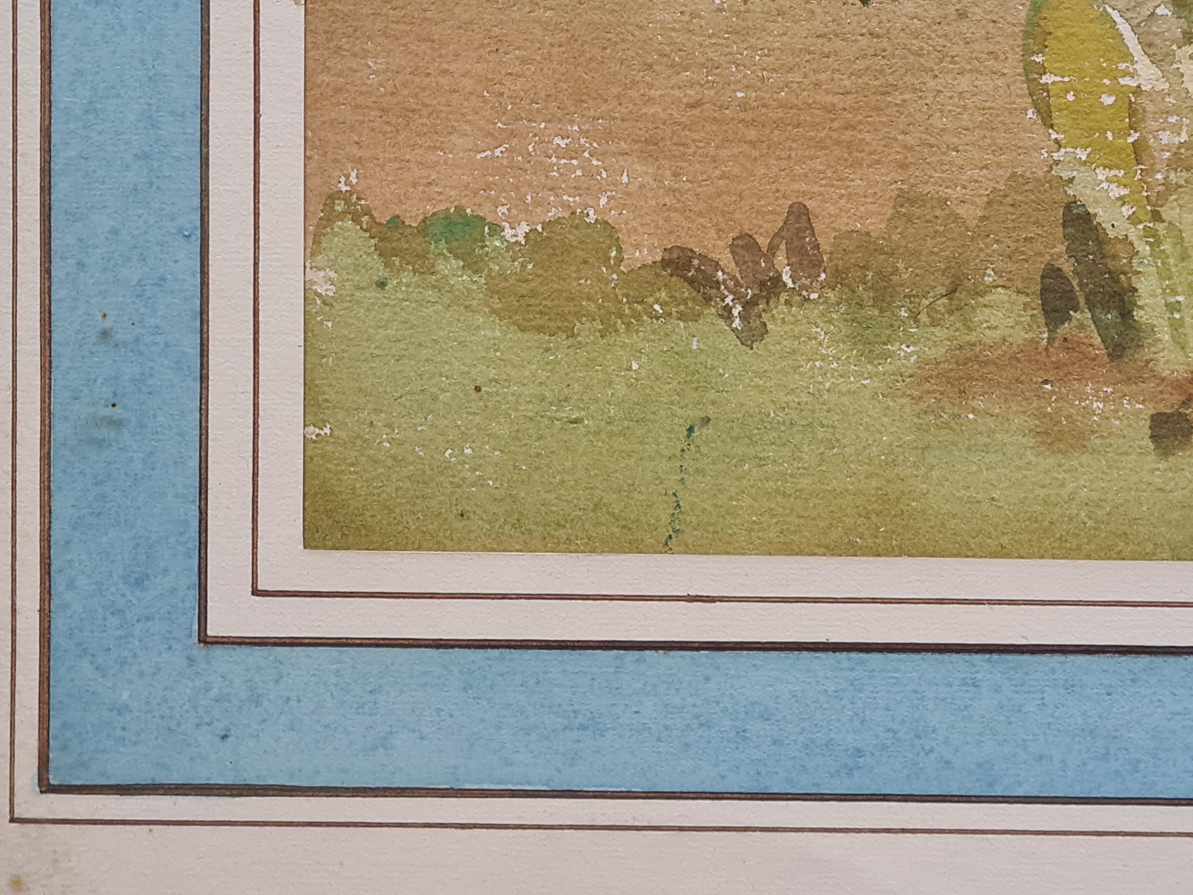 Un giardino mediterraneo impressionista in estate. Guazzo e acquerello su carta. in vendita 5