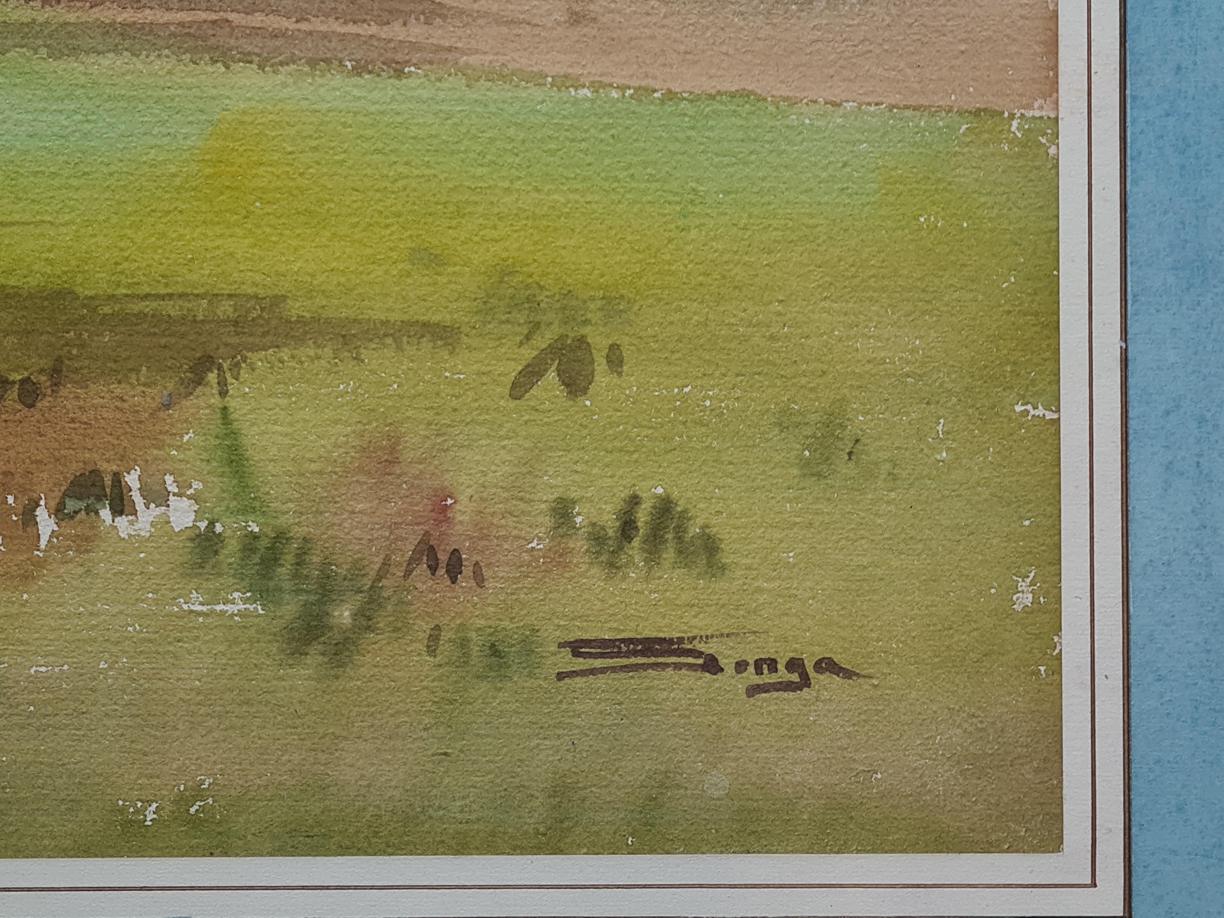Un giardino mediterraneo impressionista in estate. Guazzo e acquerello su carta. - Art Impressionismo di Songa