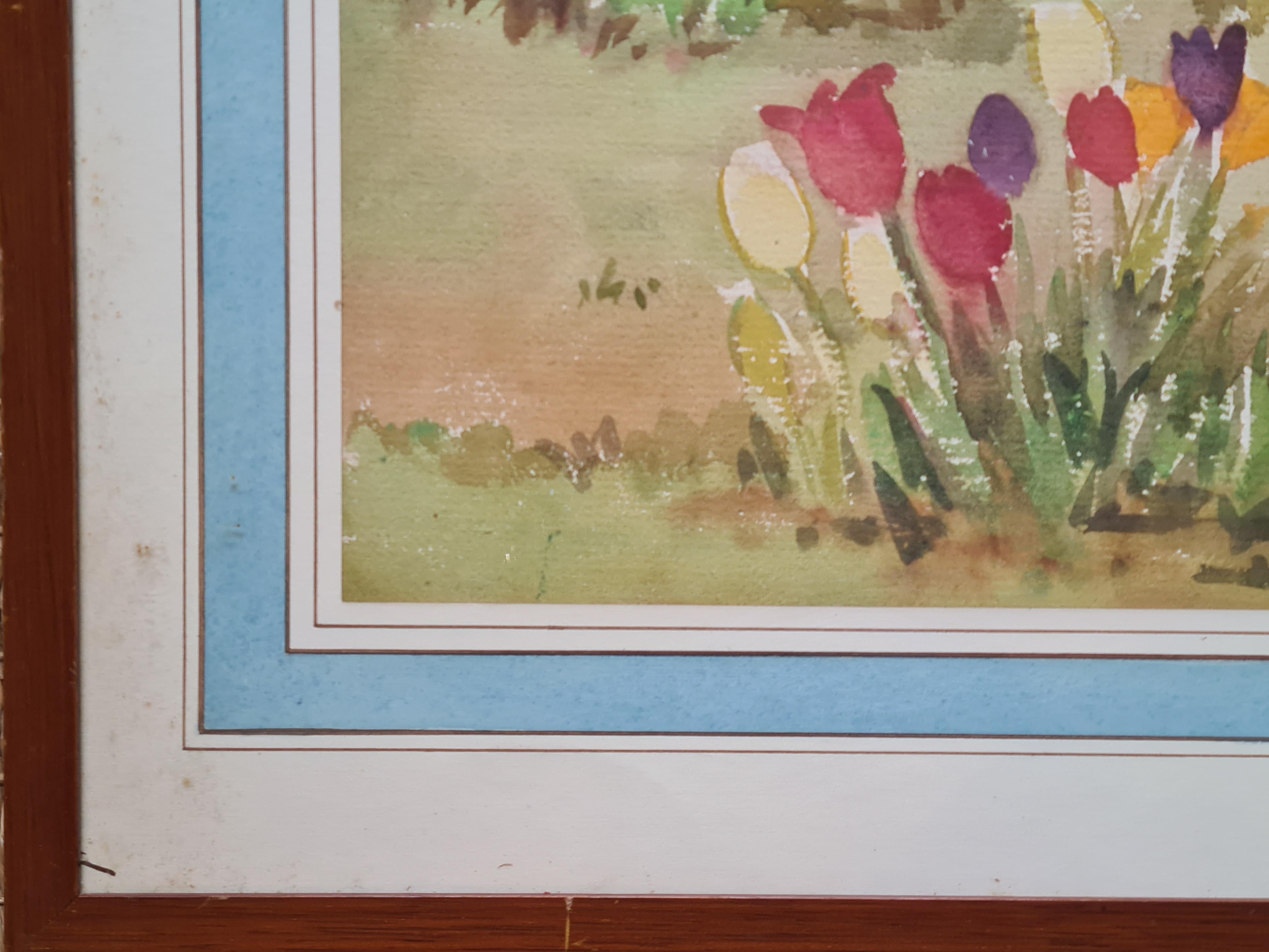 Coppia di vedute impressioniste di giardini mediterranei. Guazzo e acquerello su carta in vendita 6