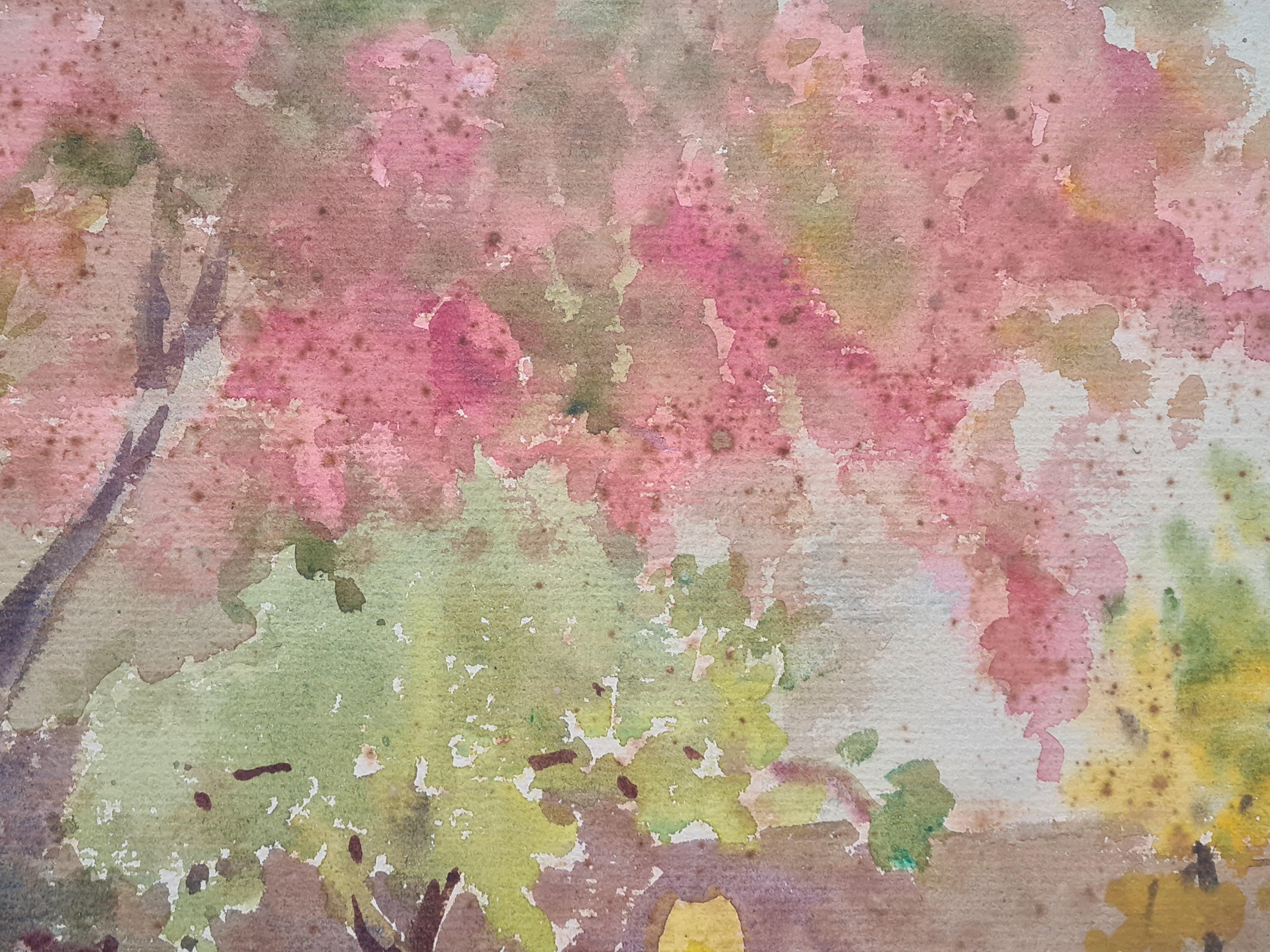 Coppia di vedute impressioniste di giardini mediterranei. Guazzo e acquerello su carta in vendita 13