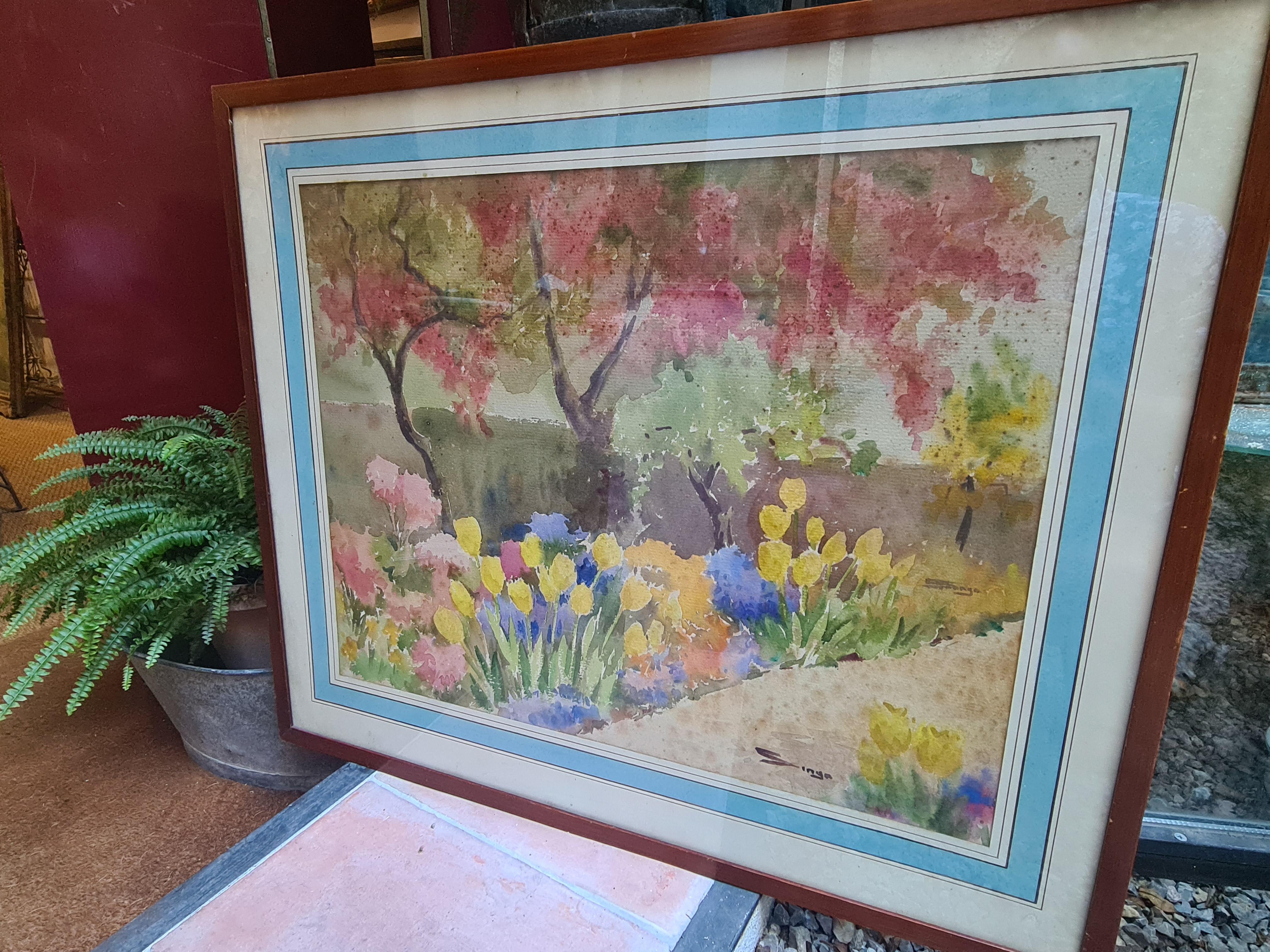 Coppia di vedute impressioniste di giardini mediterranei. Guazzo e acquerello su carta in vendita 15