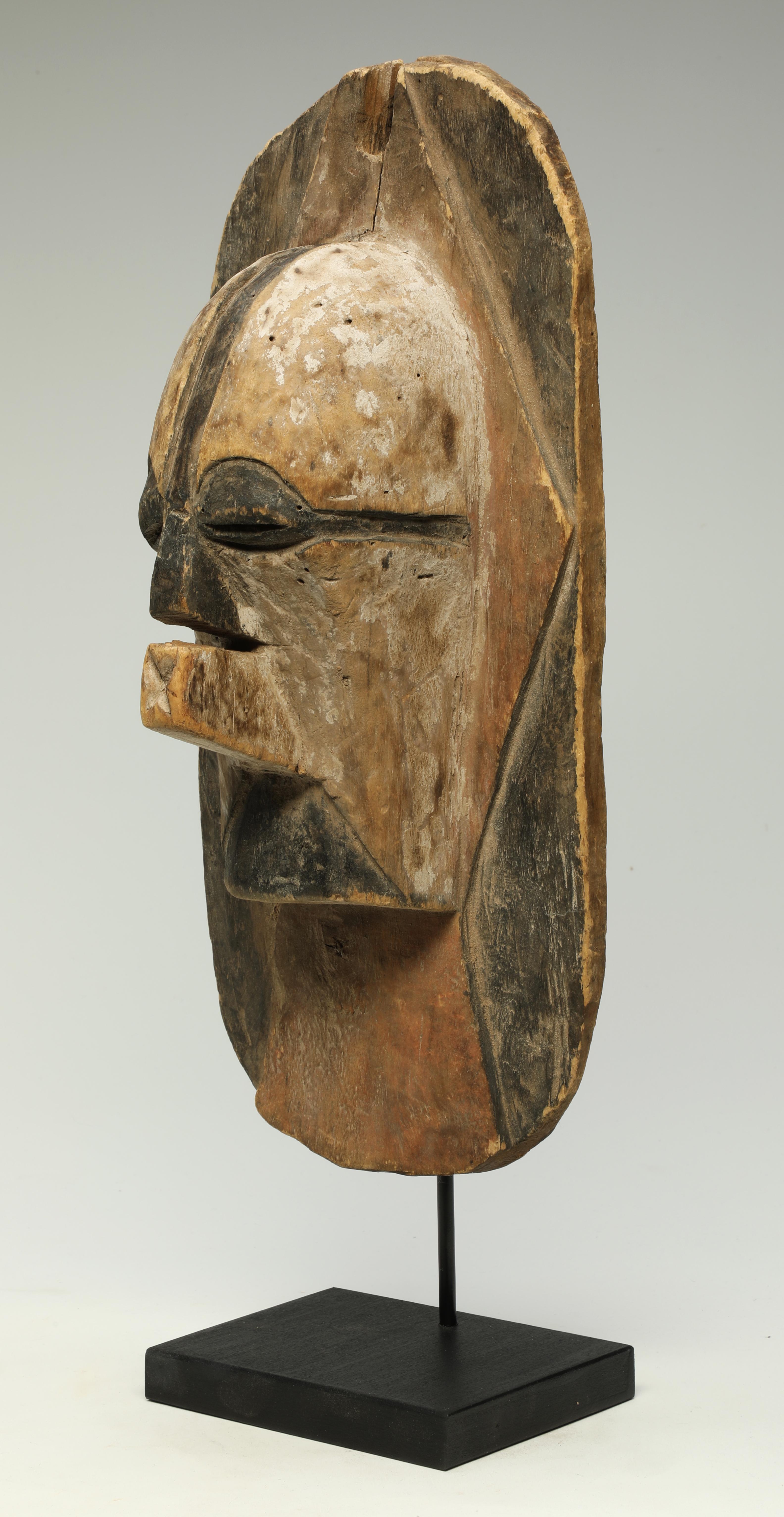 Congolese Songye Luba Kifwebe Wood Mask Shield with White, Red and Black, Africa, Congo