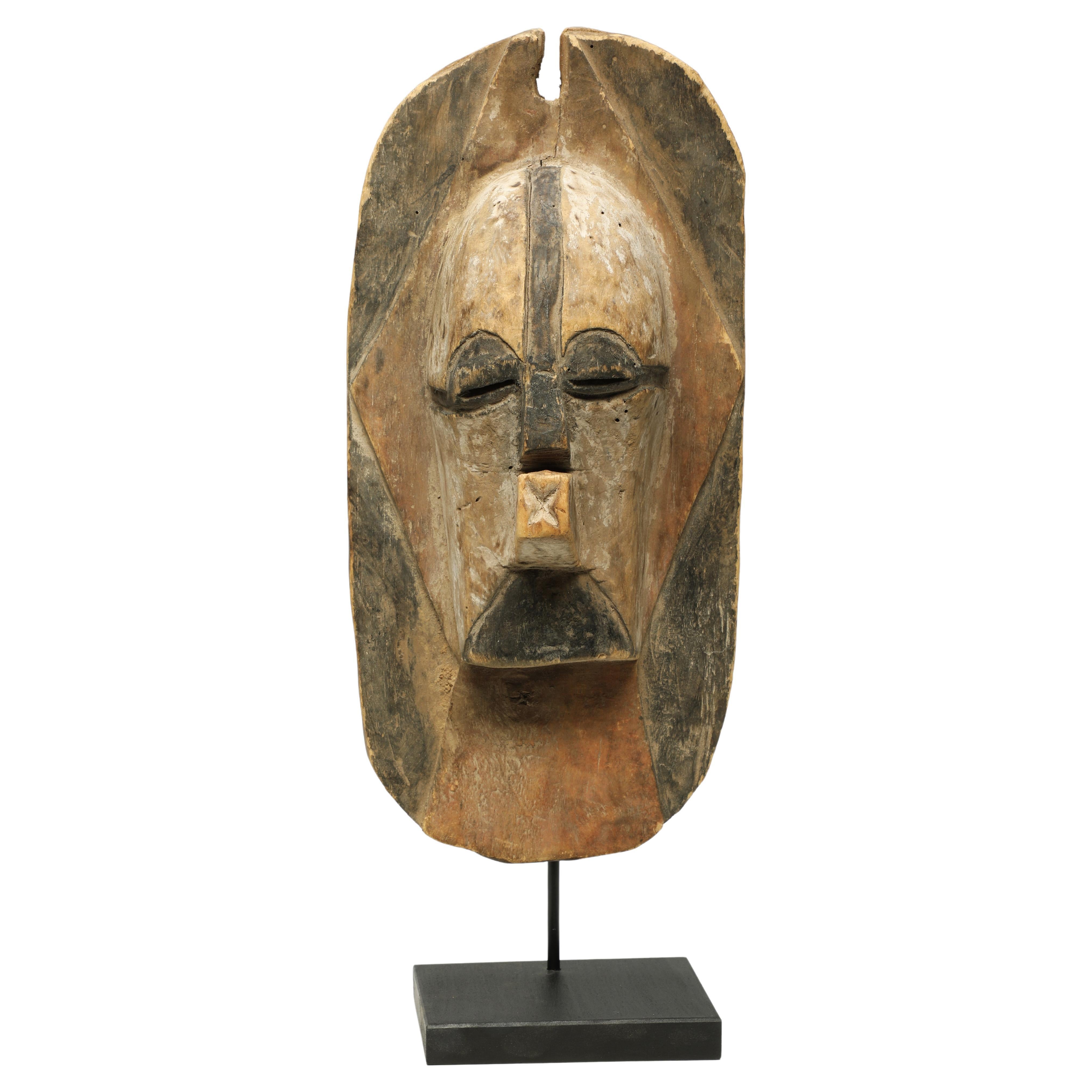 Songye Luba Kifwebe Wood Mask Shield with White, Red and Black, Africa, Congo