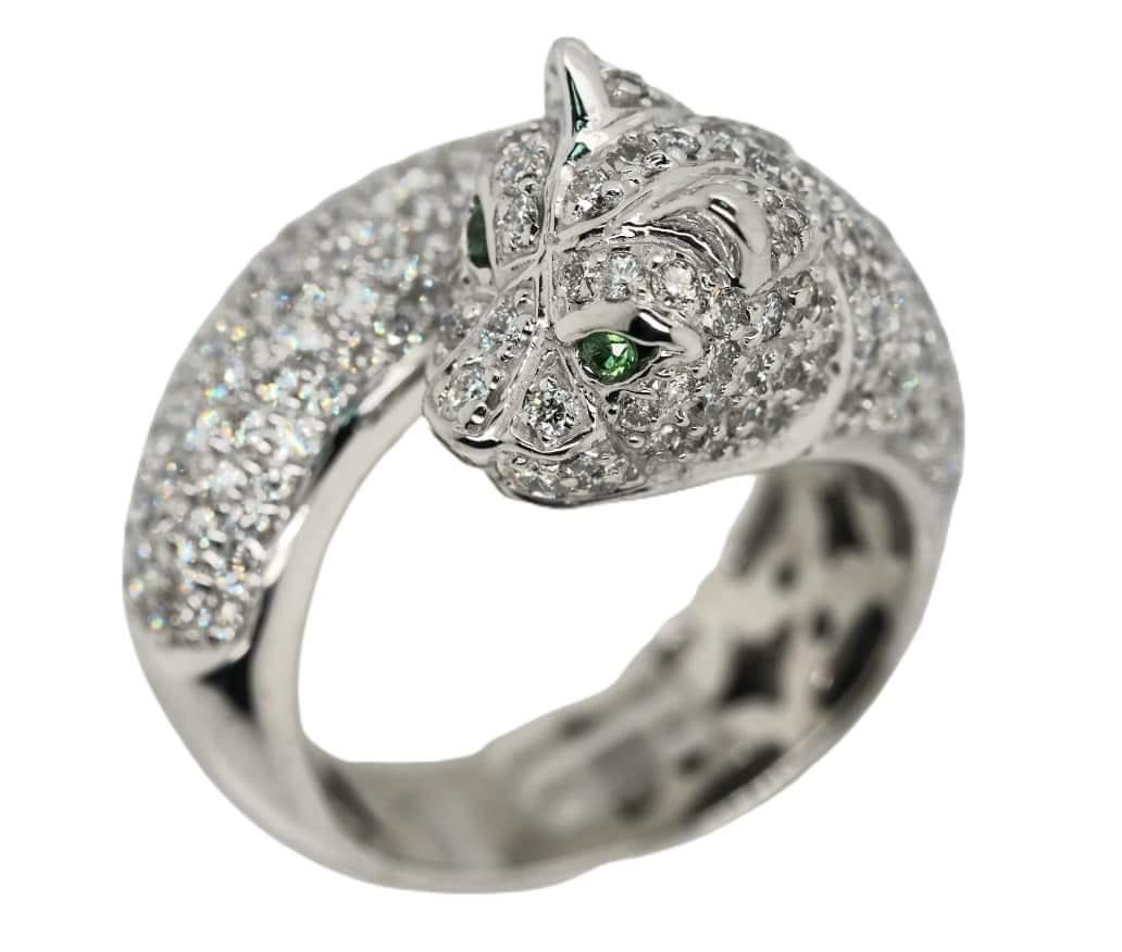 Sonia B. 14 Karat Gold 4 Carat TDW Diamond and Emerald Panther Ring 13