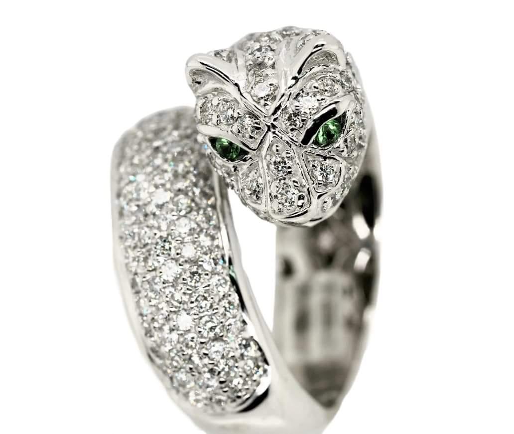 Sonia B. 14 Karat Gold 4 Carat TDW Diamond and Emerald Panther Ring 2