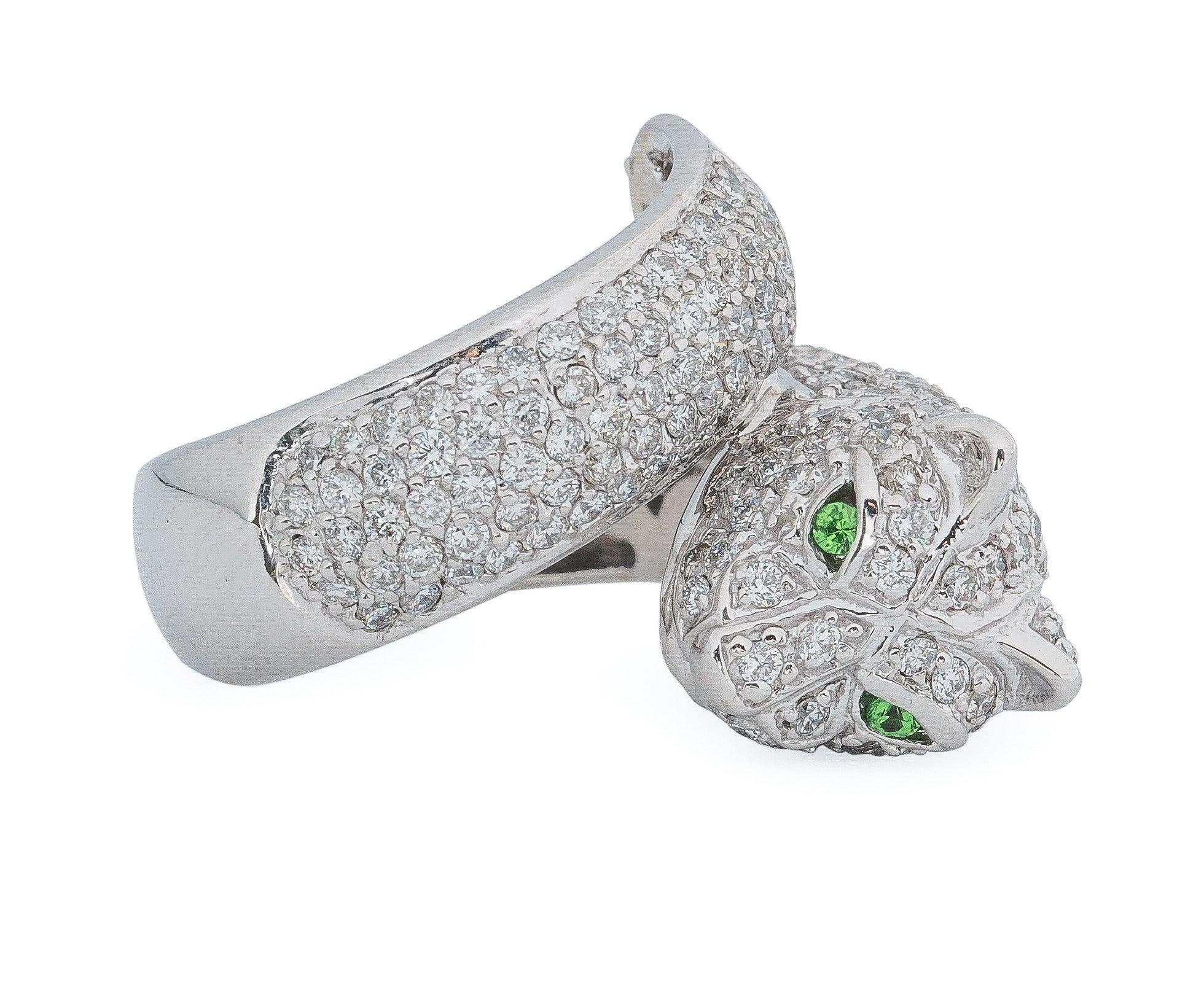Sonia B. 14 Karat Gold 4 Carat TDW Diamond and Emerald Panther Ring 3