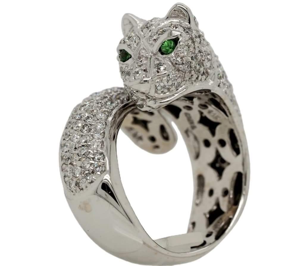 Sonia B. 14 Karat Gold 4 Carat TDW Diamond and Emerald Panther Ring 8