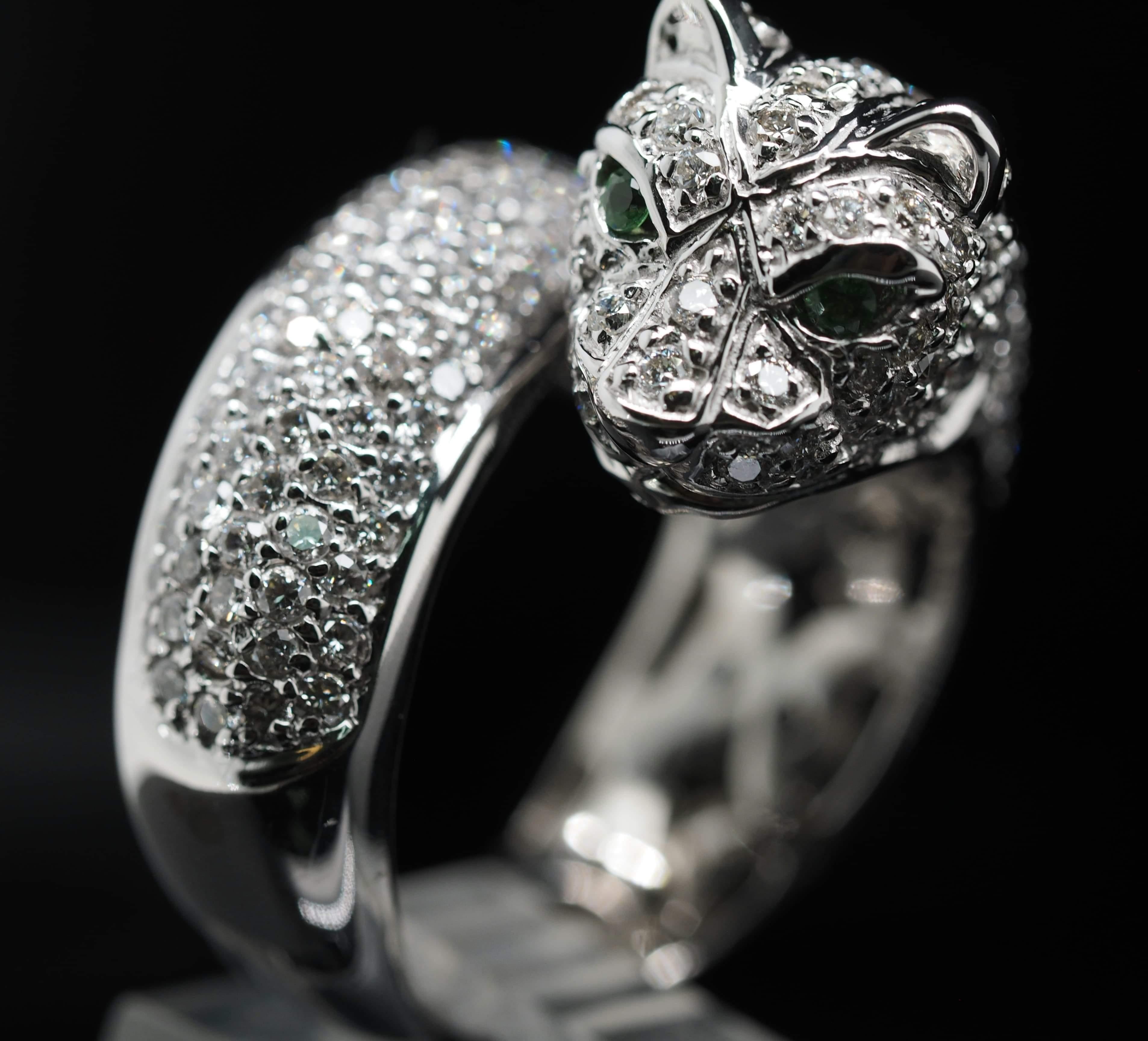 Sonia B. 14 Karat Gold 4 Carat TDW Diamond and Emerald Panther Ring 9