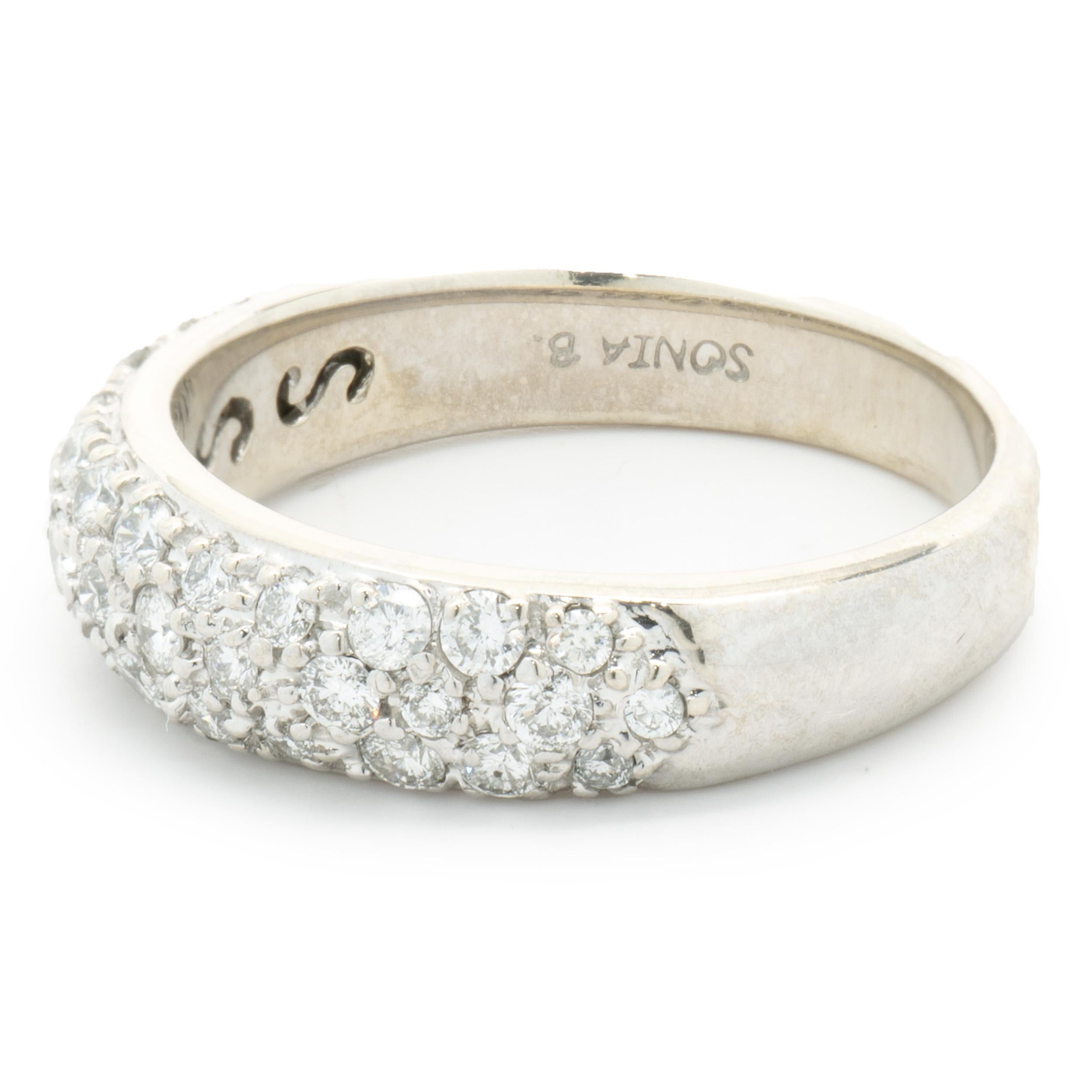 Designer: Sonia B
Material: 14K white gold
Diamonds: 37 round brilliant cut = 0.55cttw
Color: H
Clarity: SI2
Size: 7
Dimensions: ring measures 5mm in width
Weight: 4.27 grams