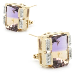 Boucles d'oreilles Sonia B en or jaune 14 carats, ametrine et diamants