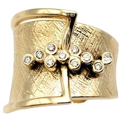 Sonia B. 14 Karat Yellow Gold Buckle Style Wide Band Ring with Diamond Accents