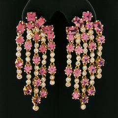 Sonia B. 14k Gold 5.80ctw Rhodolite Garnet & Diamond Dangle Chandelier Earrings