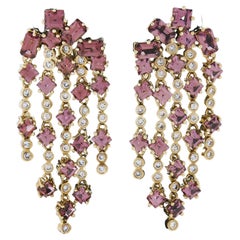 Sonia B. 14k Gold 5.80ctw Rhodolite Garnet & Diamond Dangle Chandelier Earrings