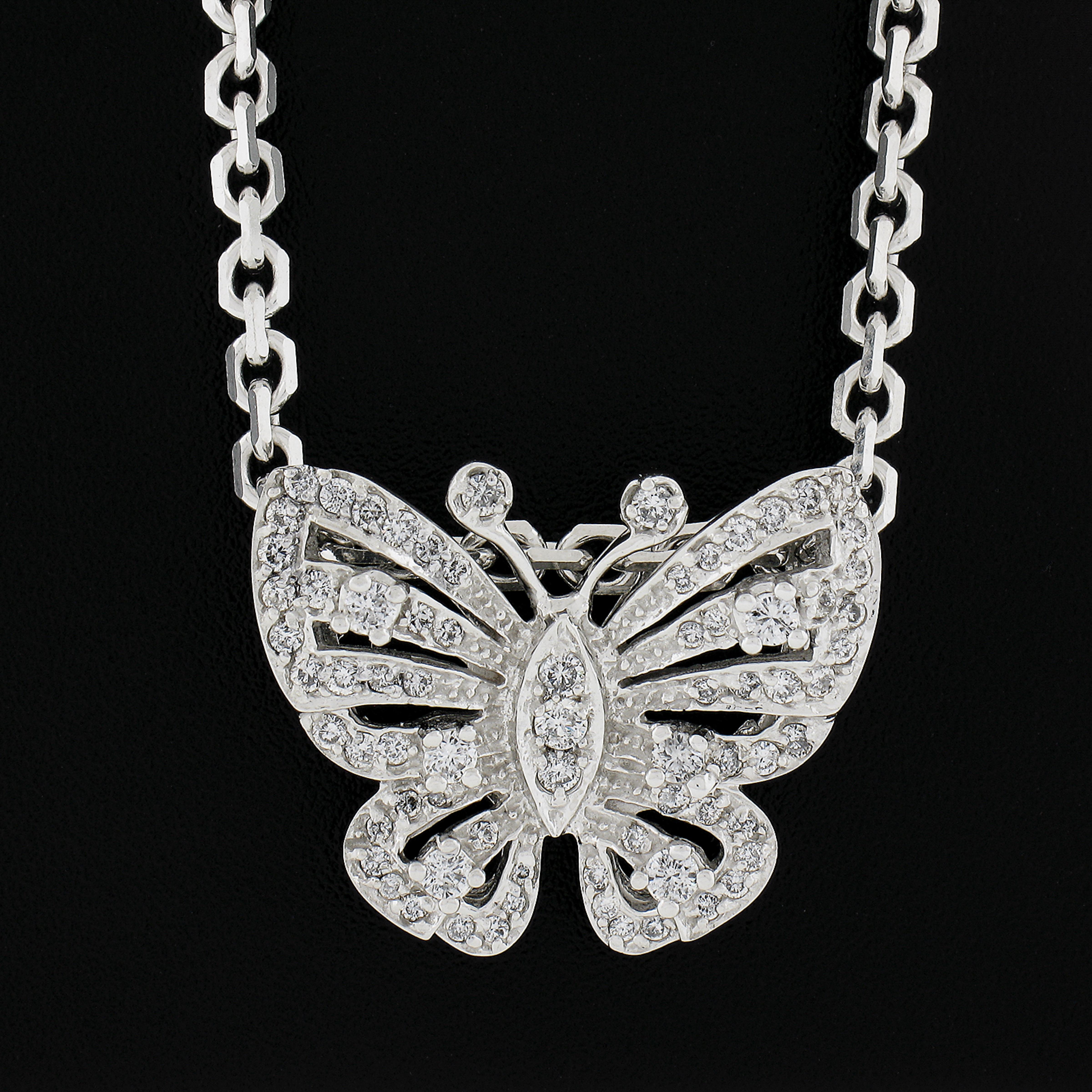 Round Cut Sonia B. 14k White Gold 0.75ctw Diamond Butterfly Pendant on 17