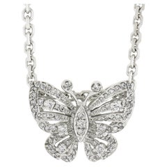 Sonia B. 14k White Gold 0.75ctw Diamond Butterfly Pendant on 17" Beveled Chain