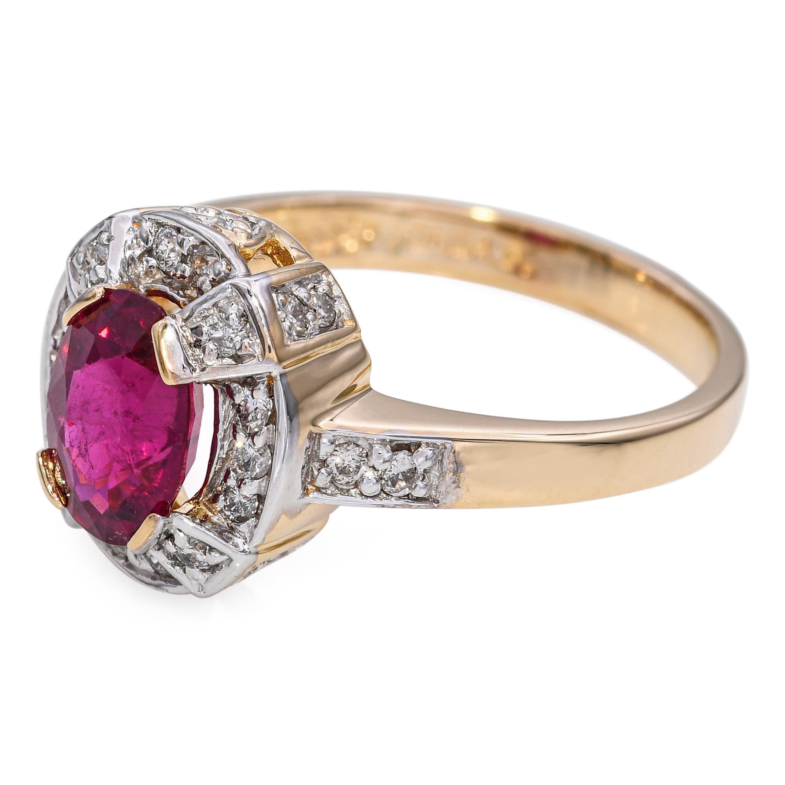 Sonia B. 14k Yellow Gold Rubellite and Diamond Ring In Good Condition For Sale In New York, NY
