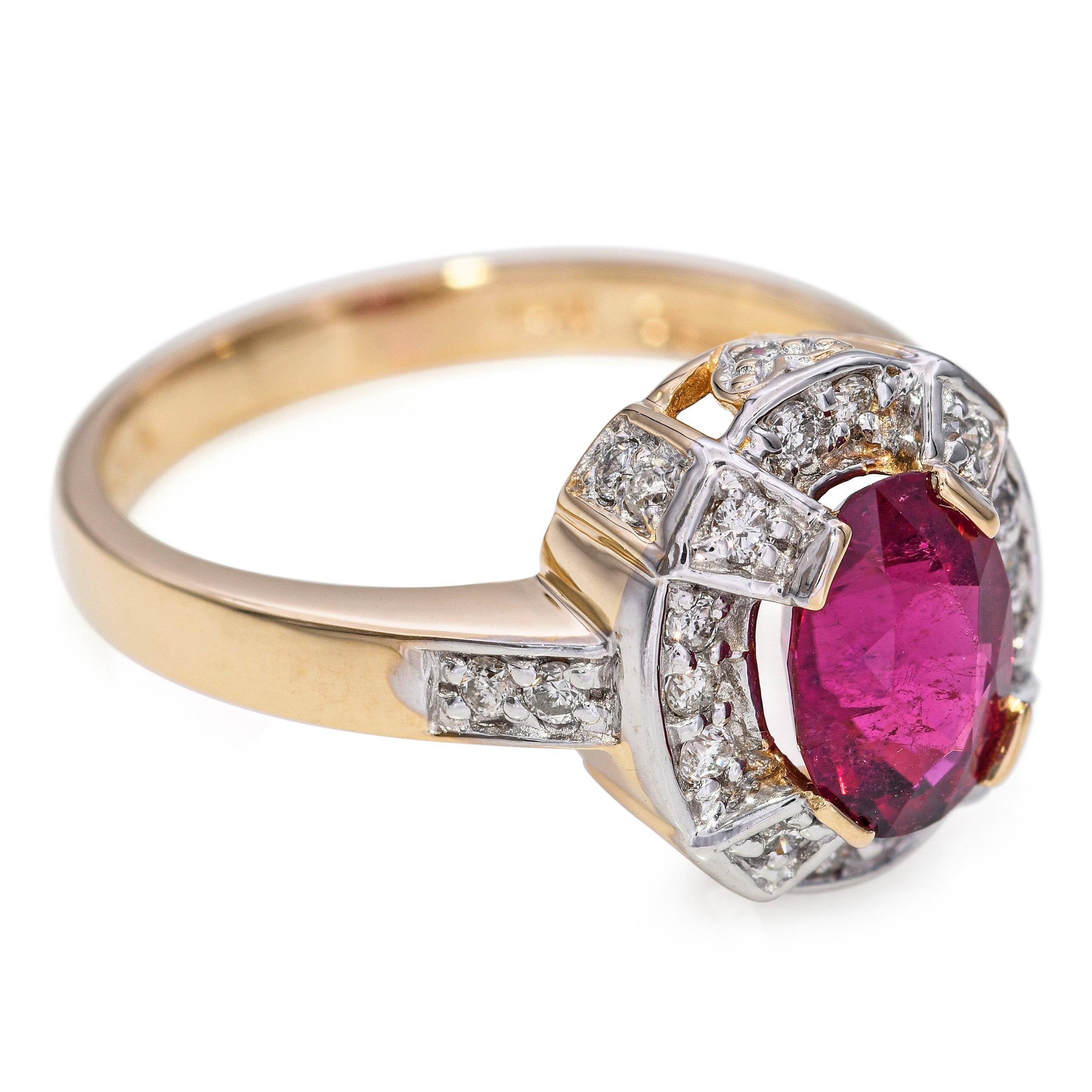 Sonia B. 14k Yellow Gold Rubellite and Diamond Ring For Sale 1