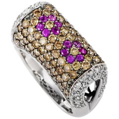 Sonia B. 18 Karat White Gold Multi-Diamond and Pink Sapphire Ring