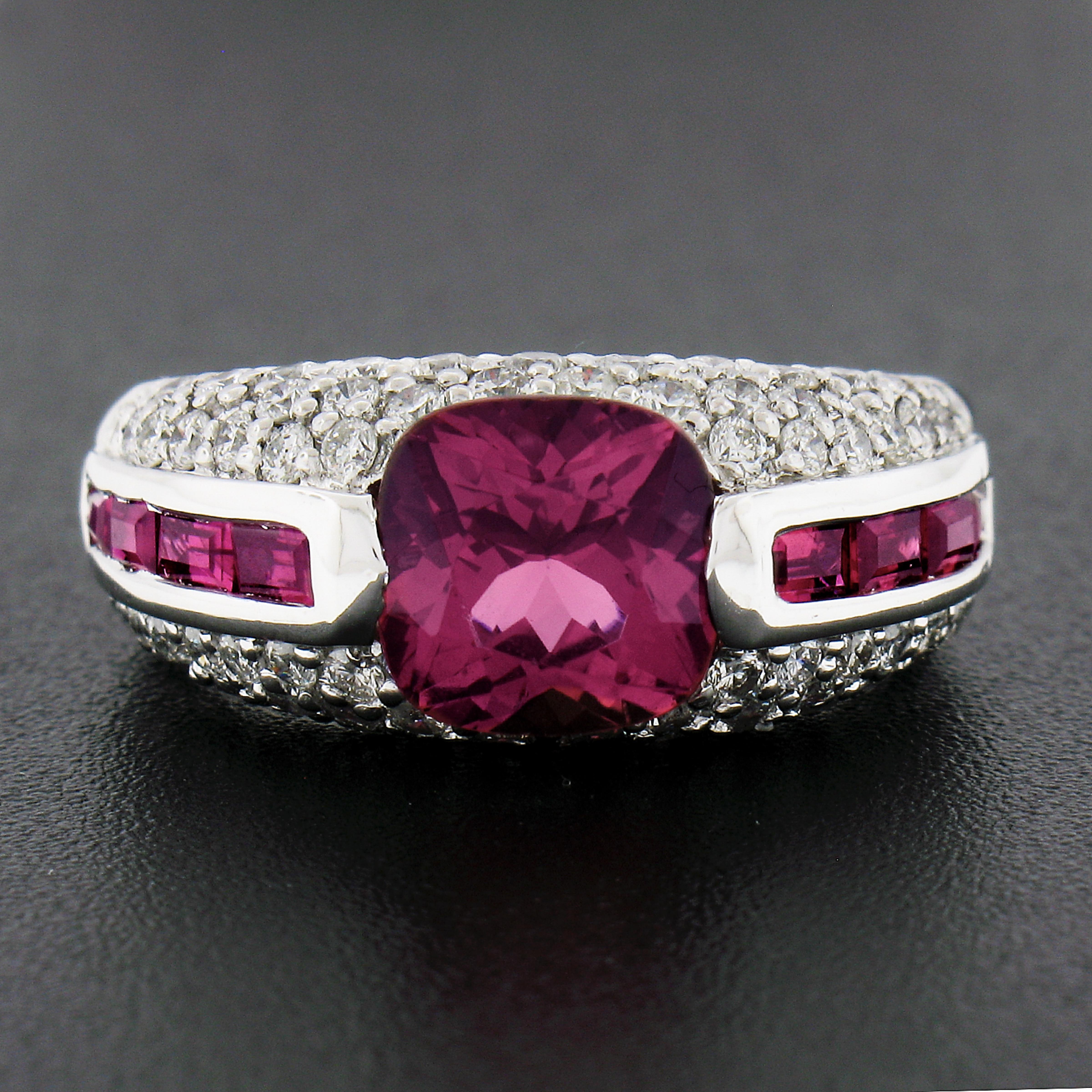 Sonia B. 18k Gold Cushion Pink Tourmaline Solitaire Spinel & Diamond Band Ring In Good Condition For Sale In Montclair, NJ
