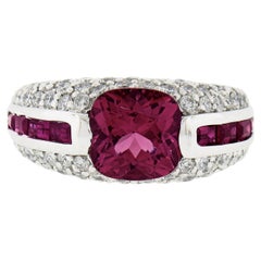 Sonia B. 18k Gold Cushion Pink Tourmaline Solitaire Spinel & Diamond Band Ring