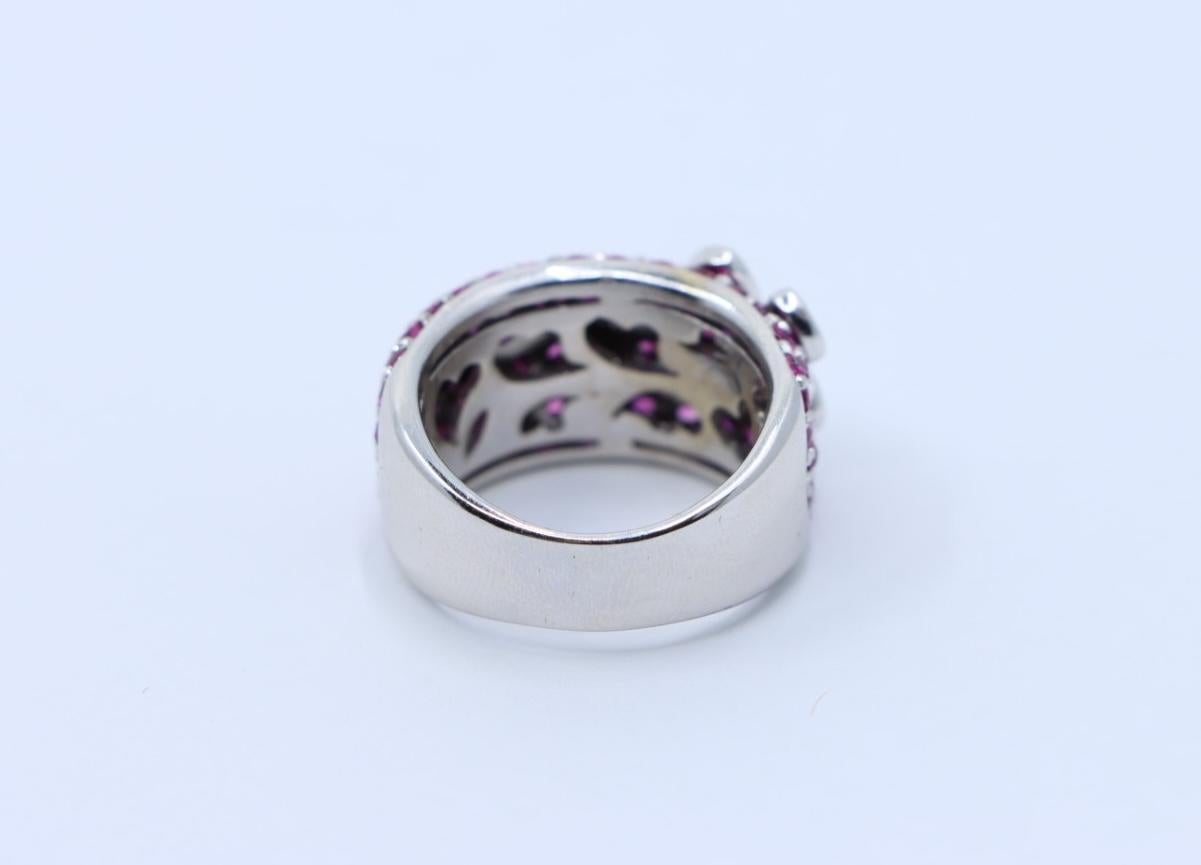 Sonia B. 18K White Gold Ruby Diamond Four Leaf Clover Ring For Sale 3