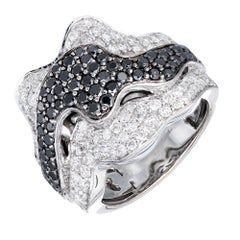 Sonia B 2.00 Carat Black Diamond White Gold Ribbon Design Cocktail Ring