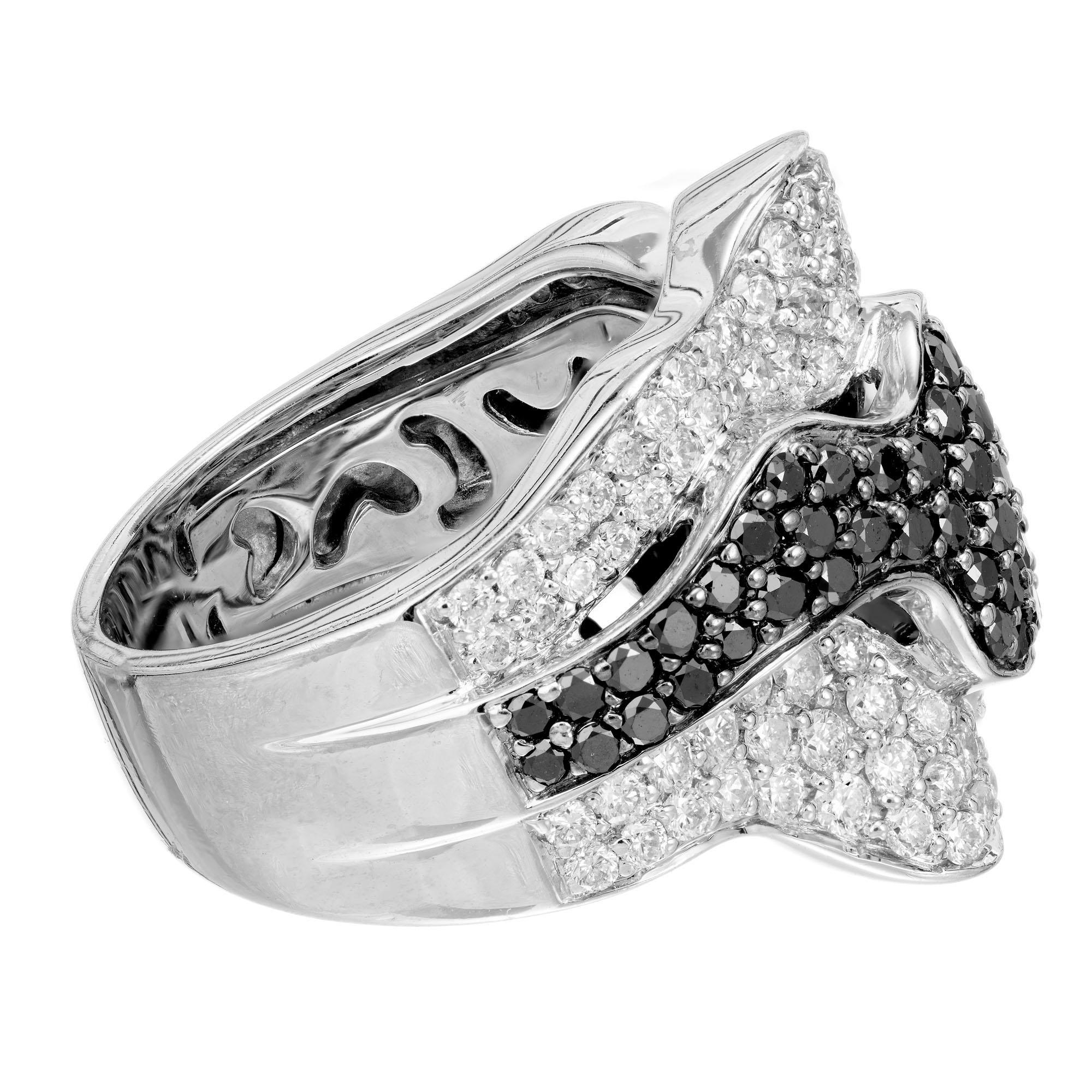 Round Cut Sonia B 2.00 Carat Black Diamond White Gold Ribbon Design Cocktail Ring For Sale