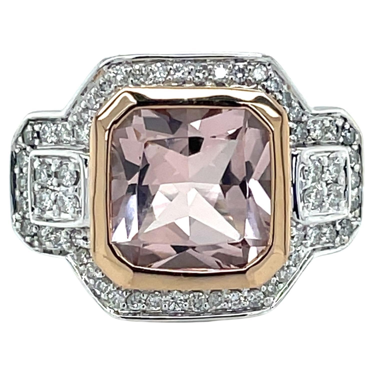 Sonia B Anello da Cocktail con Kunzite e Diamante da 4,5 Carati in Oro Bianco 18 Carati