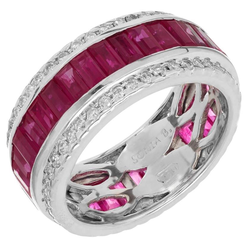 Sonia B, bague jonc en or avec diamants et rubis de 7,50 carats en vente