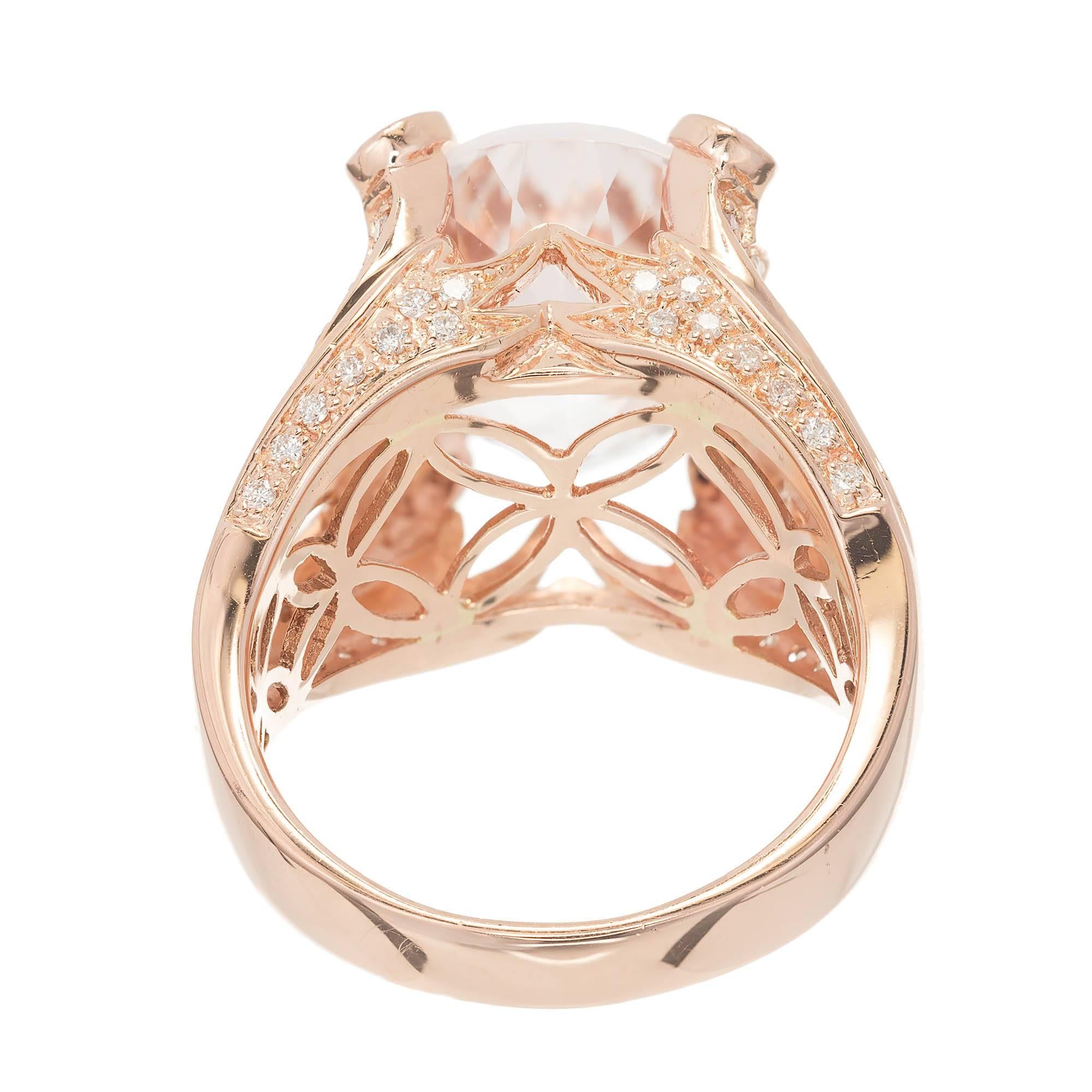 Aesthetic Movement Sonia B 8.00 Carat Pink Kunzite Diamond Rose Gold Cocktail Ring For Sale