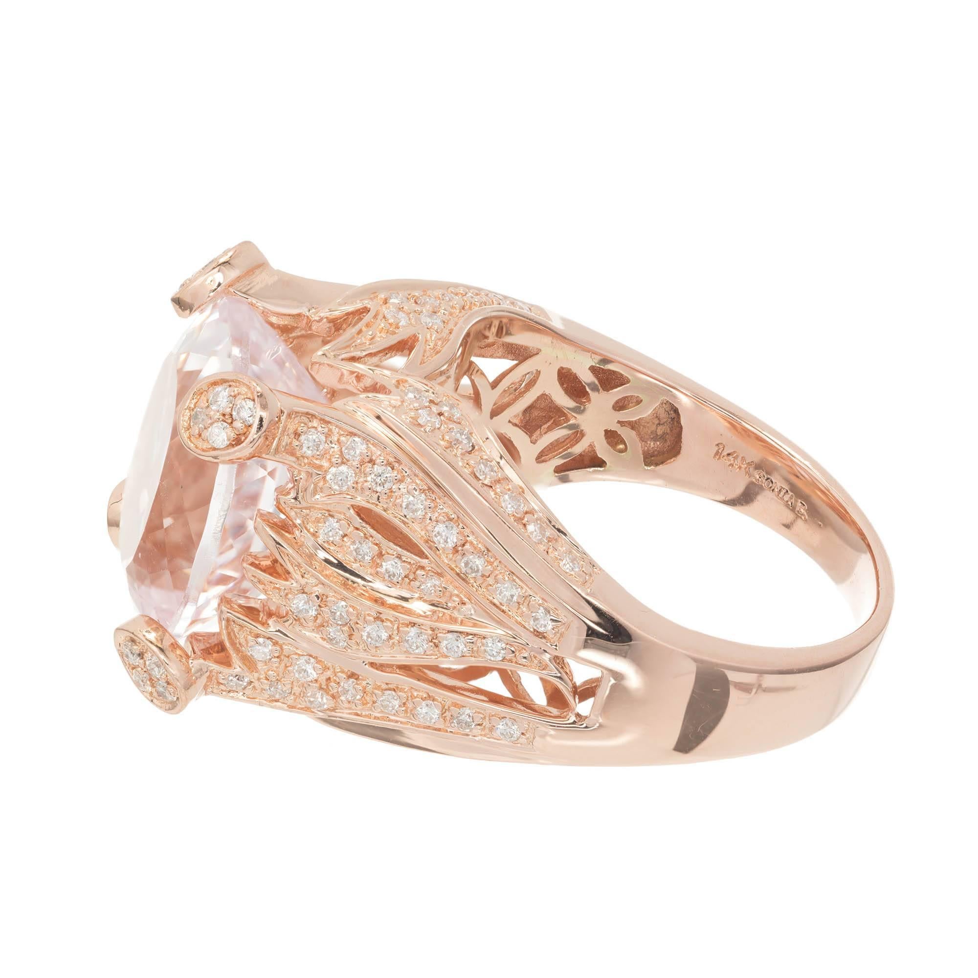 Sonia B 8.00 Carat Pink Kunzite Diamond Rose Gold Cocktail Ring In Good Condition For Sale In Stamford, CT