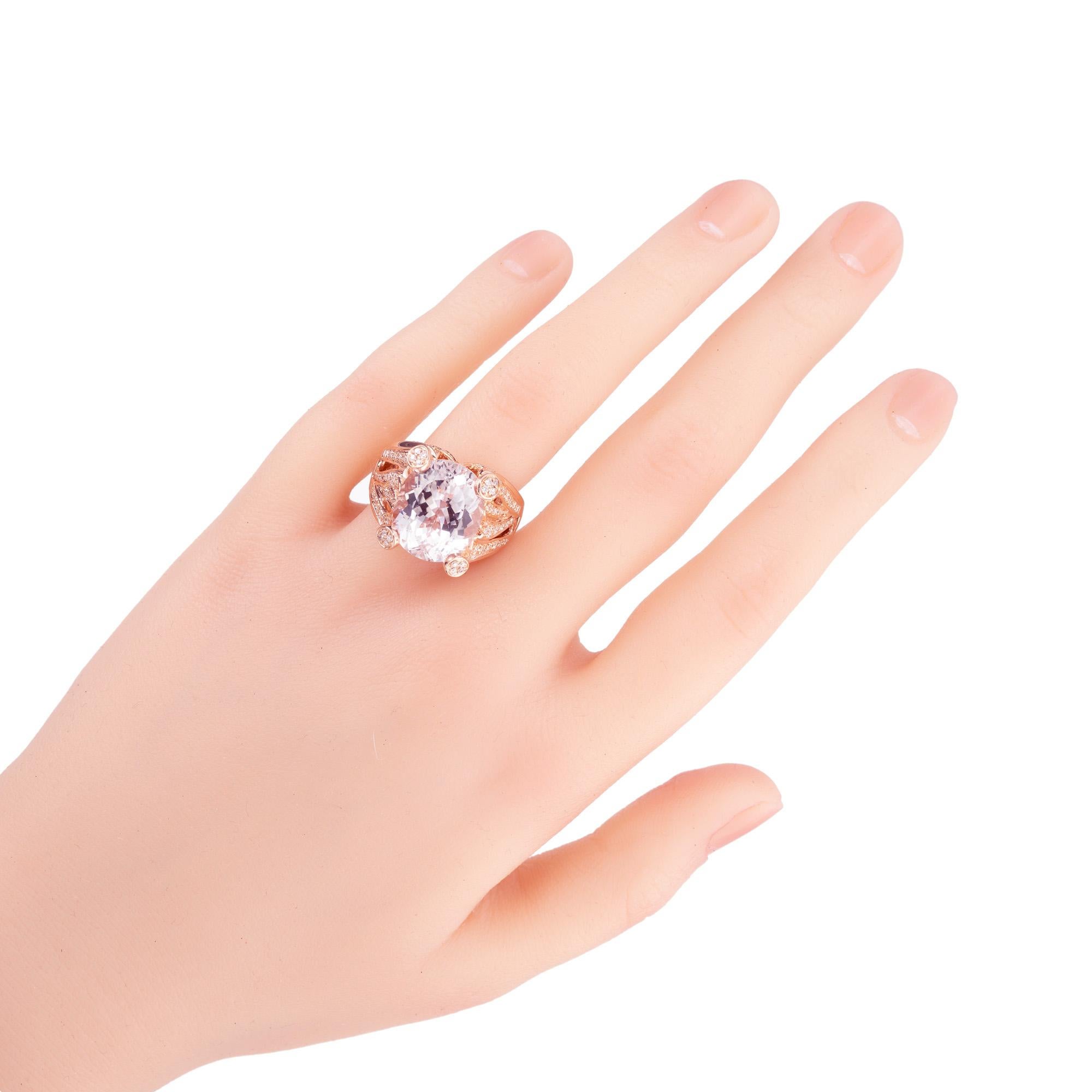 Sonia B 8,00 Carati Pink Kunzite Diamante Oro Rosa Anello Cocktail in vendita 1