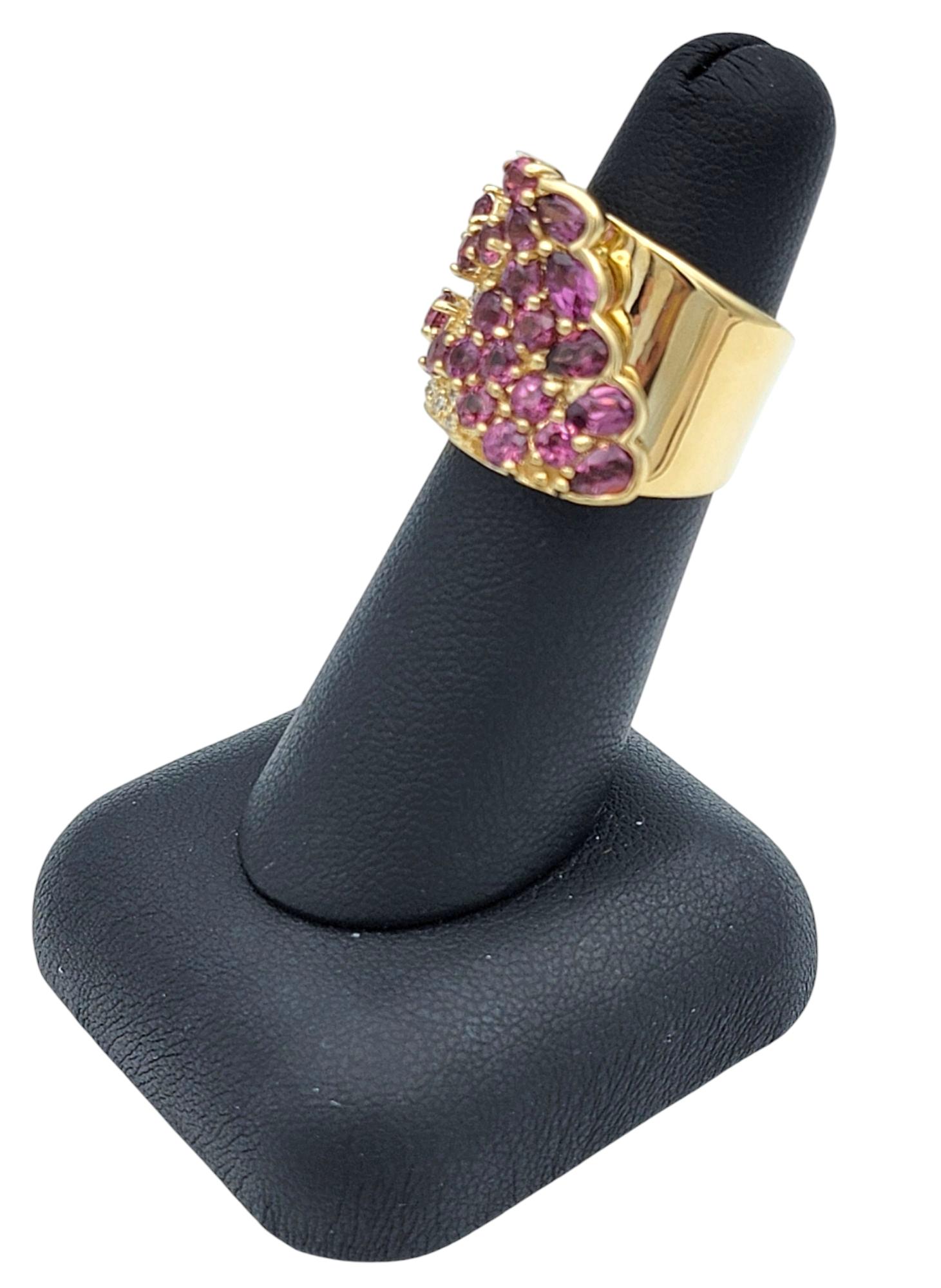 Sonia B. Asymmetrical Garnet Cluster Wide Band Ring with Diamonds 14 Karat Gold For Sale 6