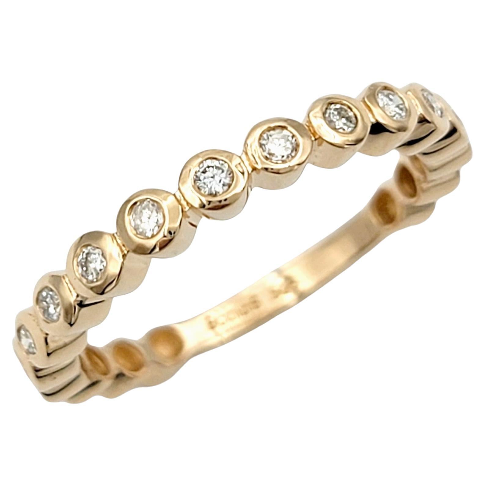 Sonia B. Bezel Set Round Diamond Scalloped Stacking Band Ring 14 Karat Rose Gold For Sale