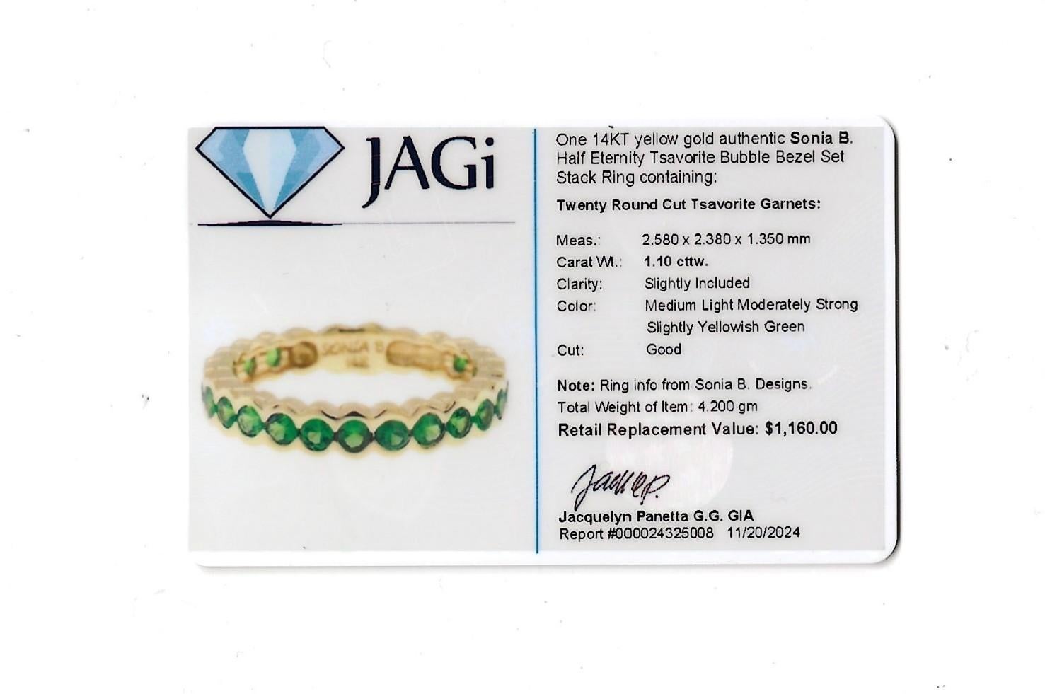 Sonia B. Bezel Set Tsavorite Semi-Eternity Band Ring in 14 Karat Yellow Gold For Sale 5