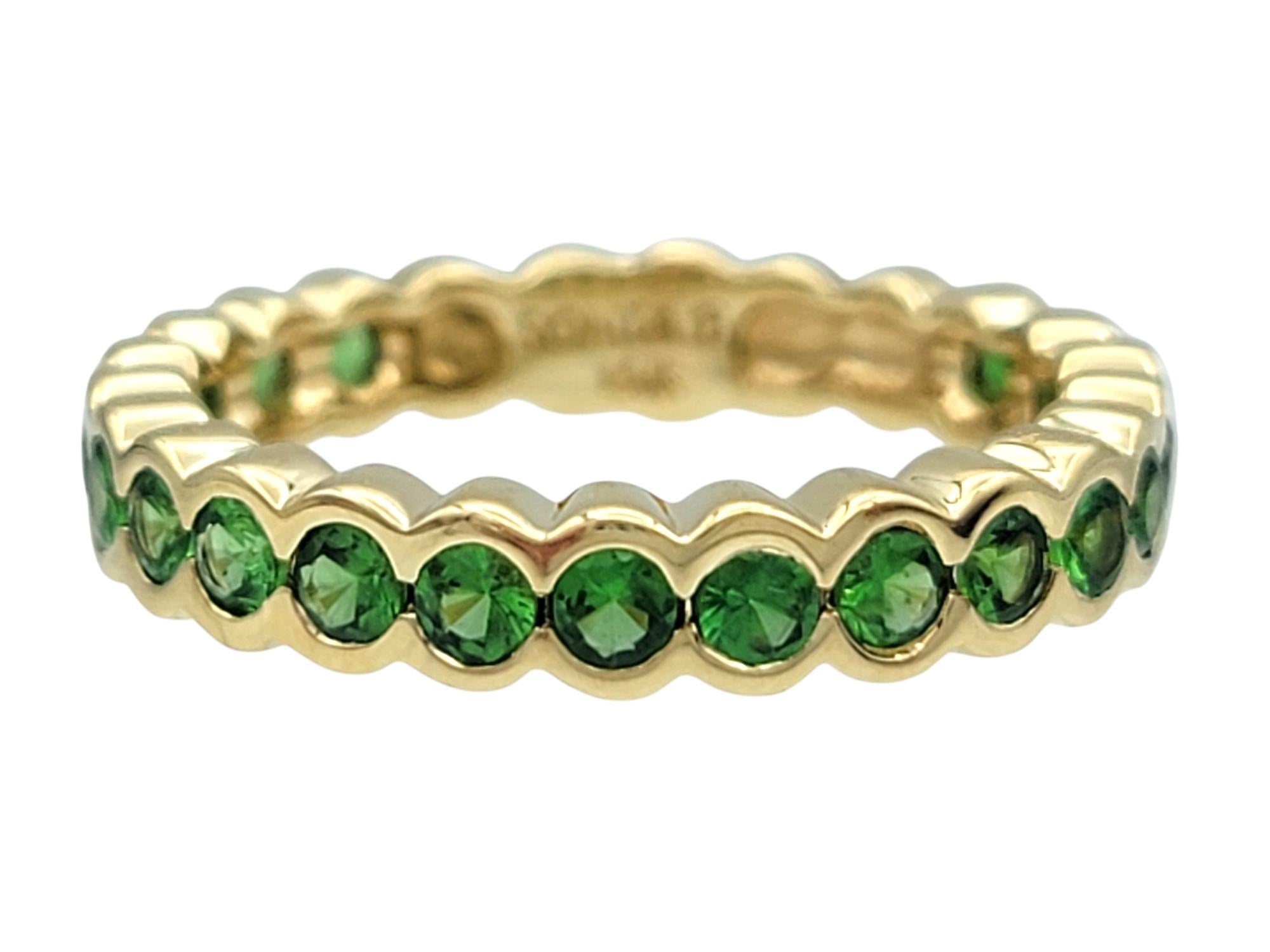 Contemporary Sonia B. Bezel Set Tsavorite Semi-Eternity Band Ring in 14 Karat Yellow Gold For Sale