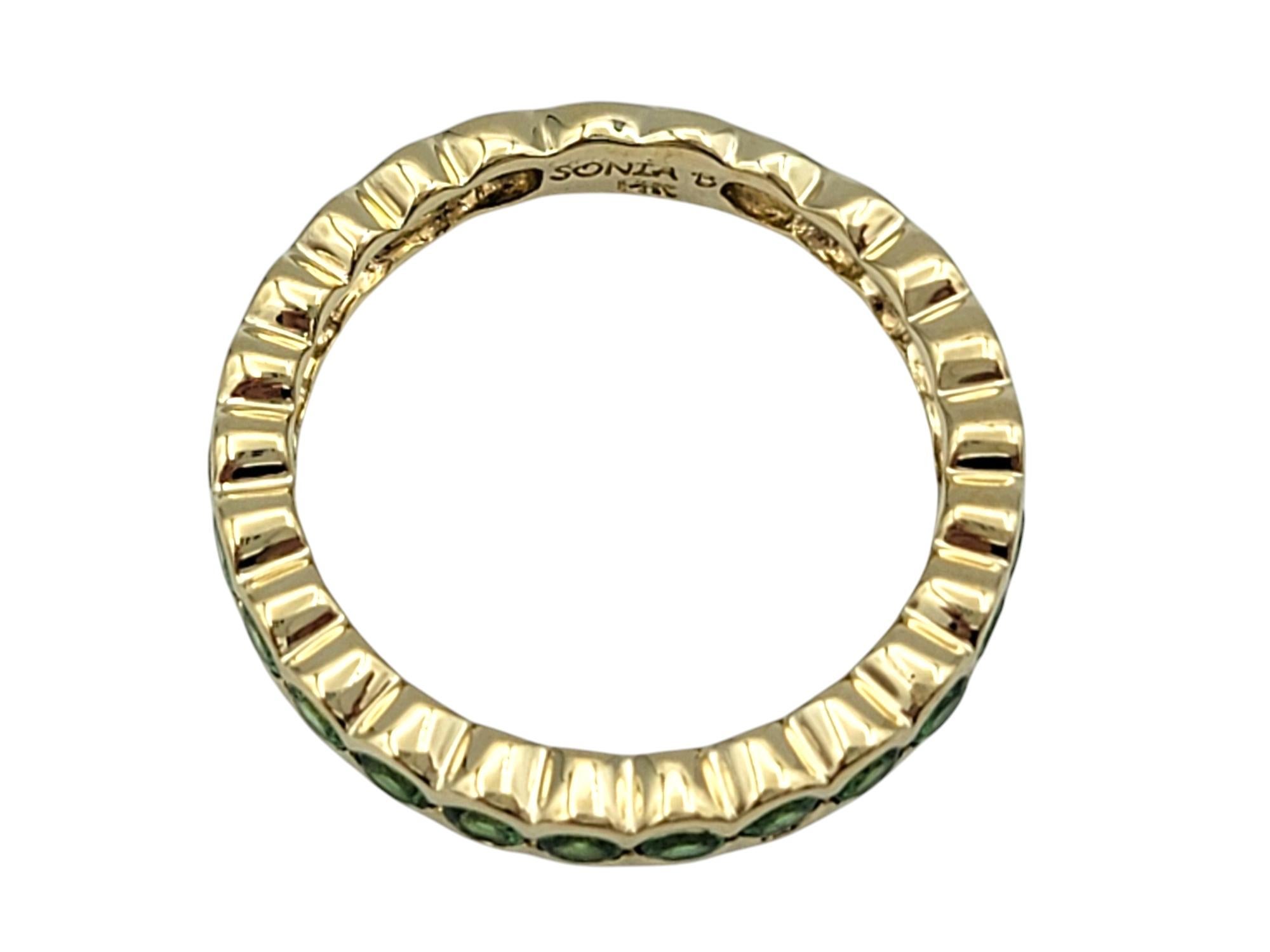 Round Cut Sonia B. Bezel Set Tsavorite Semi-Eternity Band Ring in 14 Karat Yellow Gold For Sale