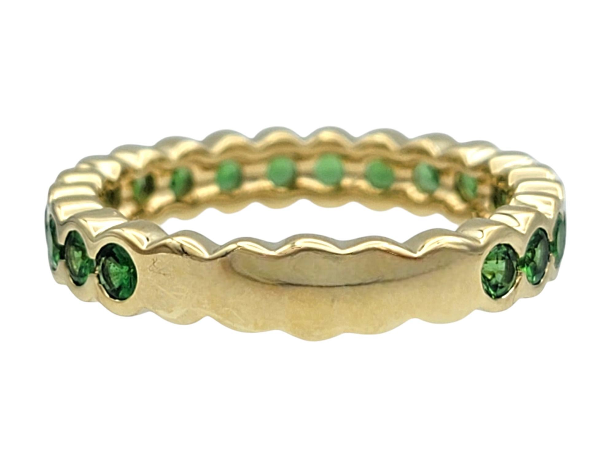 Sonia B. Bezel Set Tsavorite Semi-Eternity Band Ring in 14 Karat Yellow Gold In Good Condition For Sale In Scottsdale, AZ