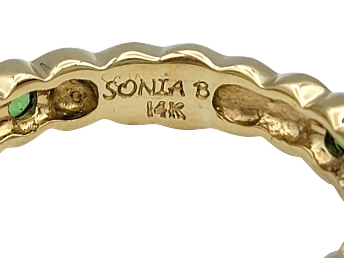 Women's Sonia B. Bezel Set Tsavorite Semi-Eternity Band Ring in 14 Karat Yellow Gold For Sale