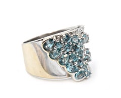 Sonia B Blue Zircon and Diamond 14 Karat White Gold Band