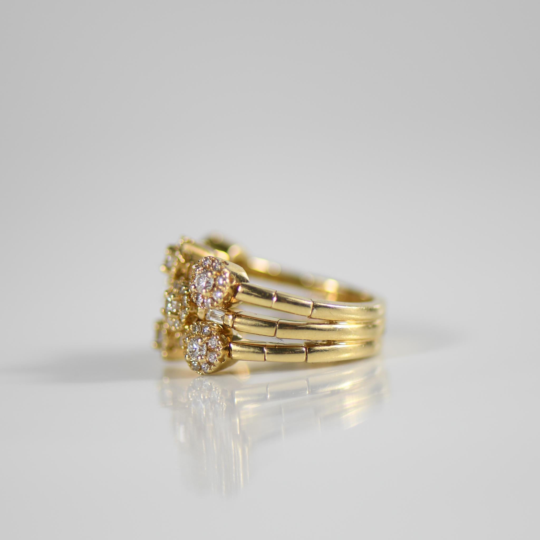 Experience the art of playful elegance with the Sonia B Branded Fidget Ring, a unique and versatile piece designed to captivate. Crafted in luxurious 14k yellow gold, this ring features an articulated, flexible stacked band that moves with your